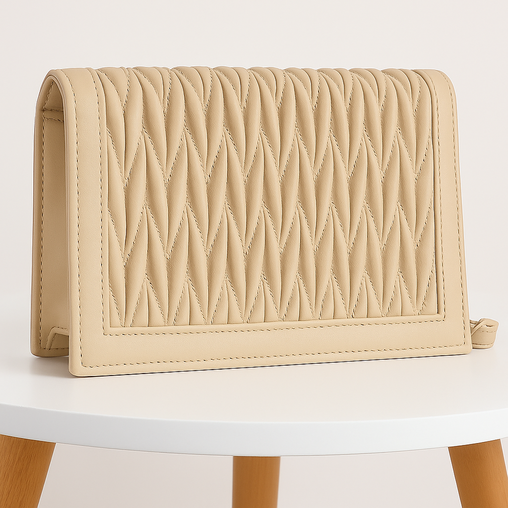 Classic Beige Quilted Evening Bag