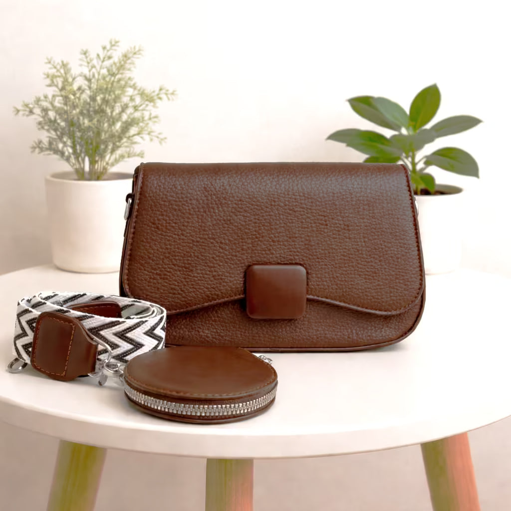 Imported Brown Pebble Grain Crossbody Bag