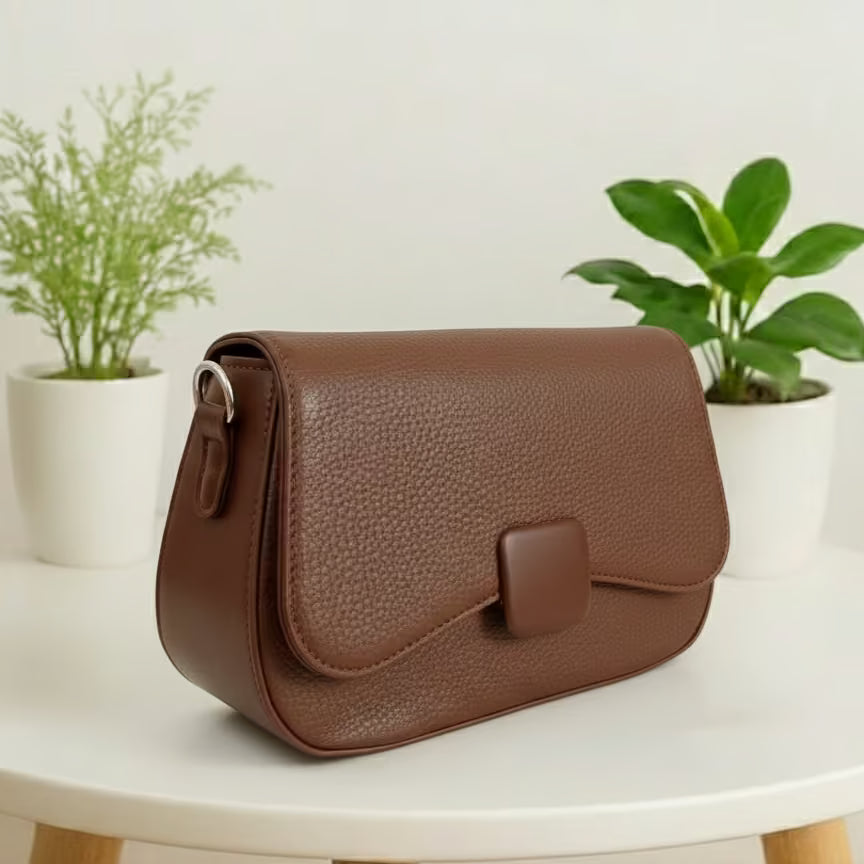 Imported Brown Pebble Grain Crossbody Bag