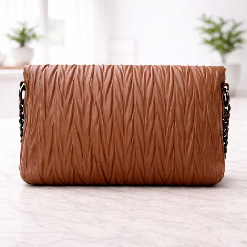 Imported Chevron Quilted Chain Bag – Brown