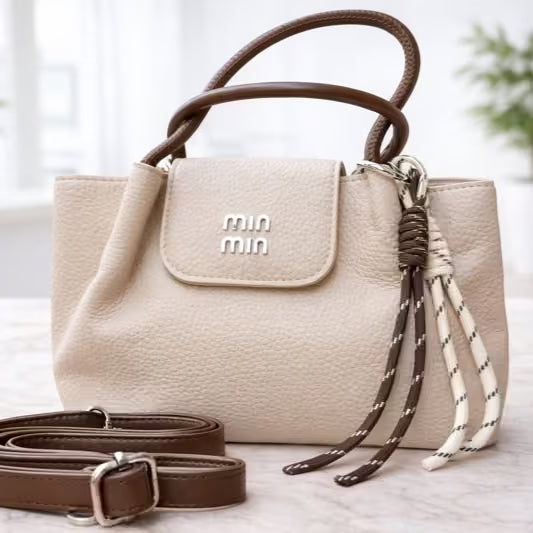 Imported Pebble Grain Tassel Handbag – Beige