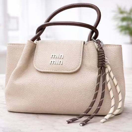 Imported Pebble Grain Tassel Handbag – Beige