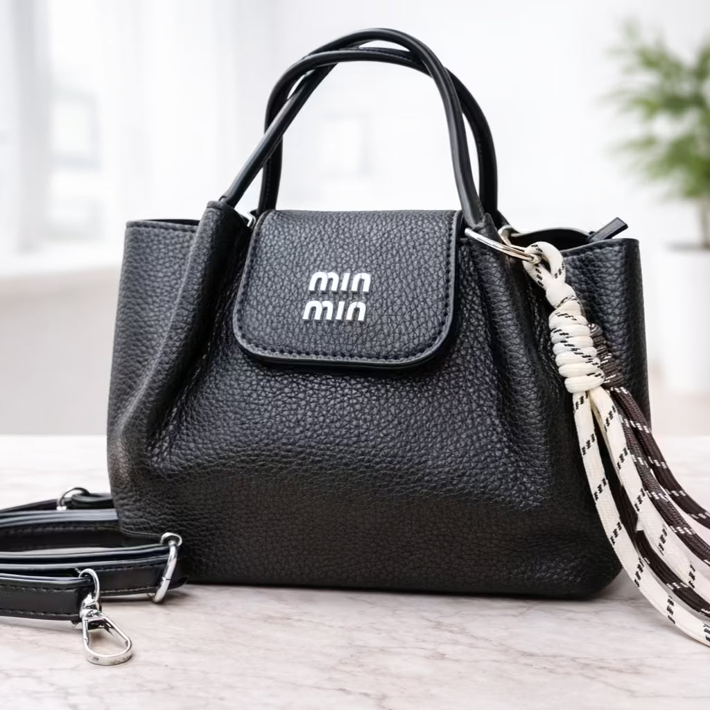 Imported Pebble Grain Tassel Handbag – Black