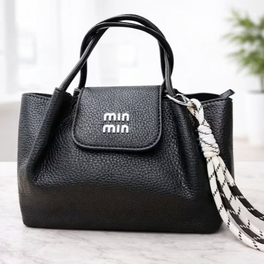 Imported Pebble Grain Tassel Handbag – Black