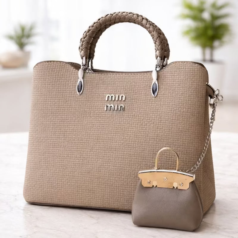 Imported Textured Leather Handbag – Brown