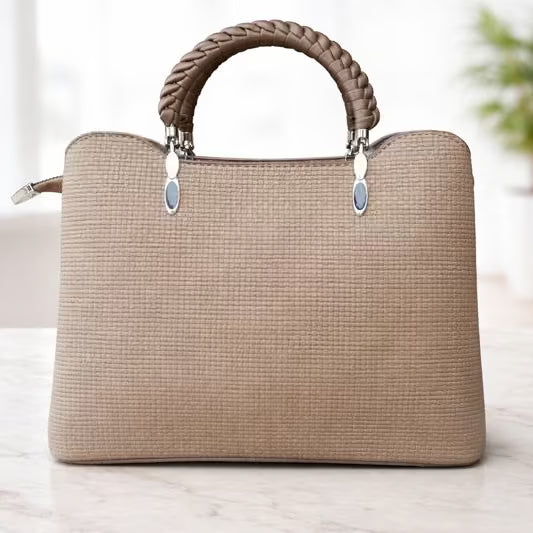 Imported Textured Leather Handbag – Brown