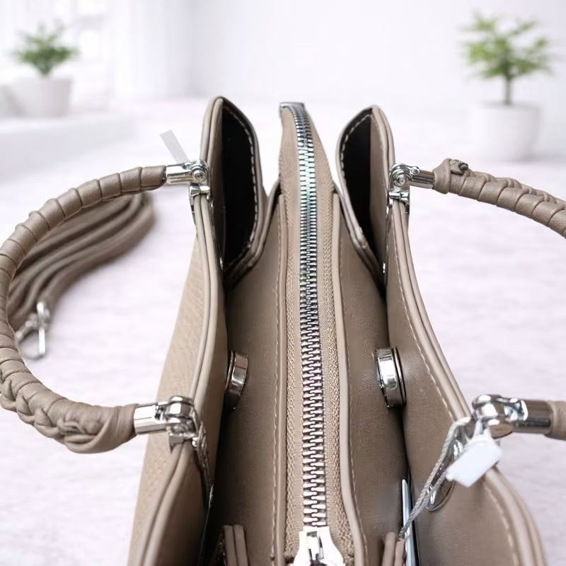 Imported Textured Leather Handbag – Brown