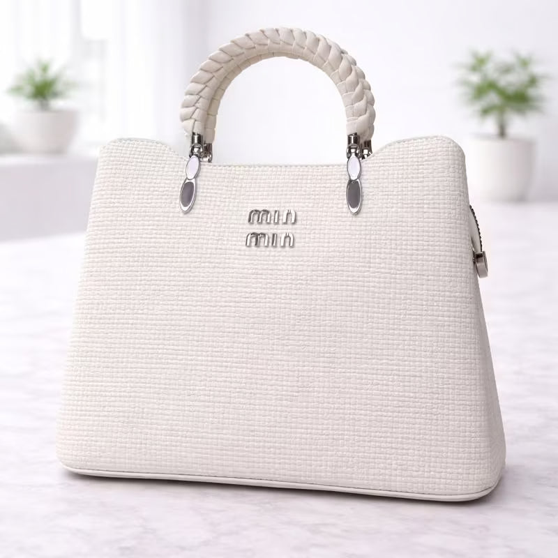 Imported Textured Leather Handbag – Cream