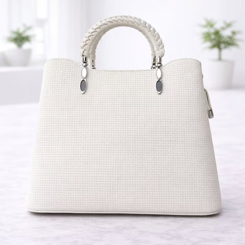 Imported Textured Leather Handbag – Cream