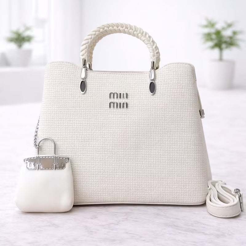 Imported Textured Leather Handbag – Cream
