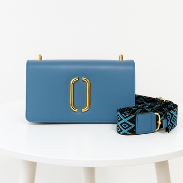 Blue Leather Crossbody Bag with Gold Accent