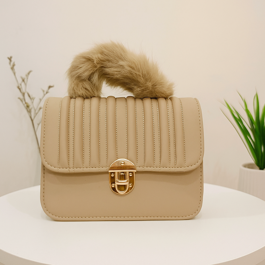 Beige Quilted Envelope Satchel