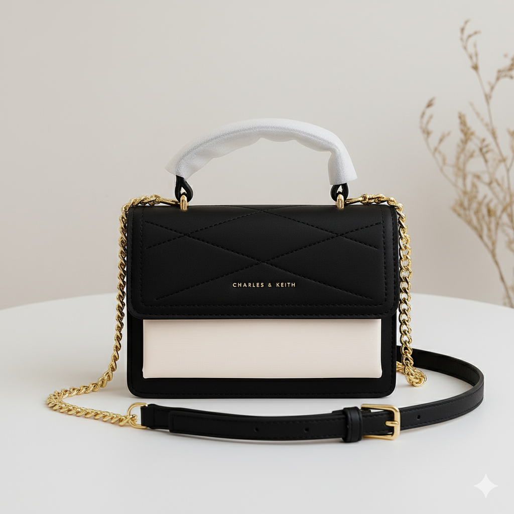 Two-Tone Flap Crossbody Handbag
